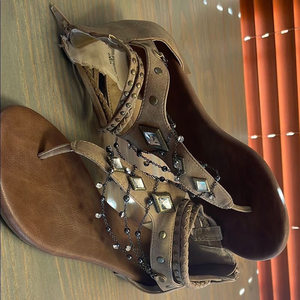 Limelight Brown and Black Beaded Sandals